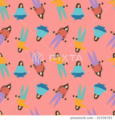 Seamless red background with the image of girls involved in different sports. Seamless red background with the image of girls involved in different sports. 82506765