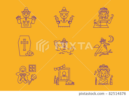 day of dead mexico line icons 82514876