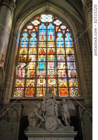 Stained glass at St. Michael and St Gudula Cathedral in Brussels 82515220