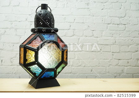 Ramadan Lantern Arabic decoration on white brick wall background 82515399