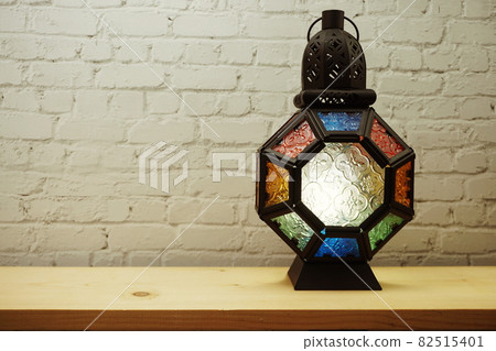 Ramadan Lantern Arabic decoration on white brick wall background Ramadan Lantern Arabic decoration on white brick wall background 82515401