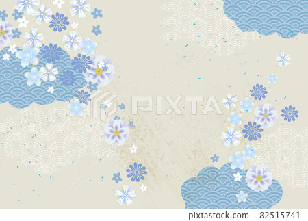 Japanese pattern background with blue clouds and flowers 82515741