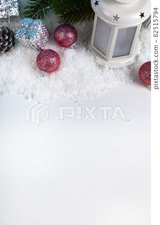 Christmas decor with lantern and decorations in the snow. 82515794