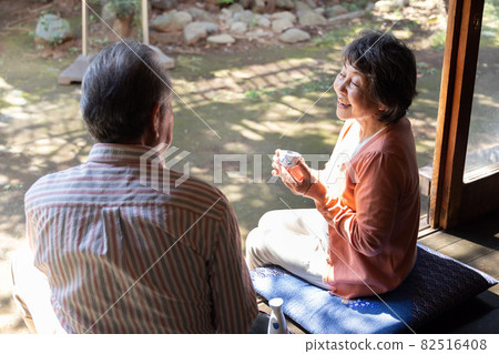 Country life: Senior couple enjoying alcohol from noon Country life: Senior couple enjoying alcohol from noon 82516408
