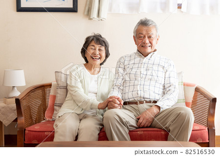 Mandarin duck couple sitting on the sofa 82516530