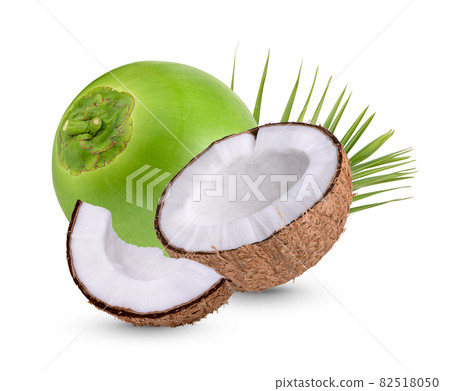 Coconut with leaves Isolated on white background 82518050