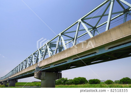 An iron bridge on the Tsukuba Express line over the Edo River in early summer An iron bridge on the Tsukuba Express line over the Edo River in early summer 82518335