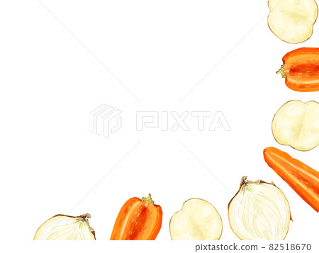 Hand-painted watercolor root vegetable cross-section illustration rectangular frame, lower right 82518670