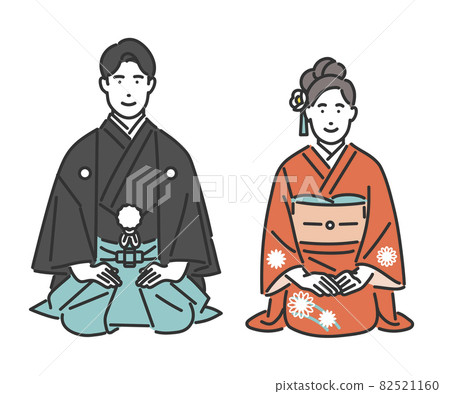 一家人穿著陽光明媚的衣服迎接新年的形象插畫素材 82521160