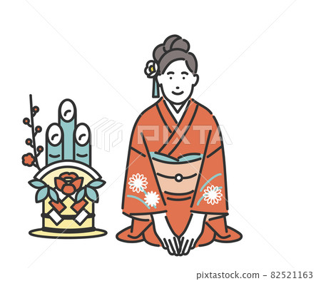 一位身著陽光禮服迎接新年的女性形象插畫素材 82521163
