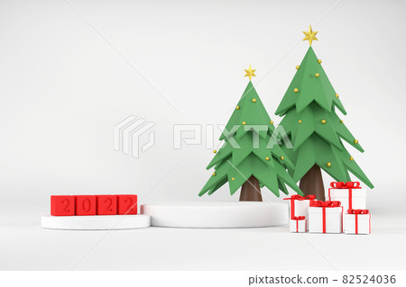 White podium for displaying products for 2020 and Christmas trees. with gift box White podium for displaying products for 2020 and Christmas trees. with gift box 82524036