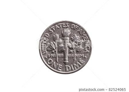 USA dime nickel coin (10 cents) reverse olive branch, torch and oak branch cut out and isolated 82524065