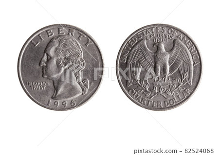 USA quarter dollar nickel coin (25 cents) with a portrait image of George Washington obverse and Bald Eagle reverse 82524068