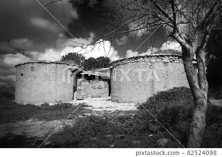 Reconstruction of houses of the Chalcolithic Period (Bronze Age) 3500BC  travel destinations at Lempa Experimental Village in Cyprus 82524098