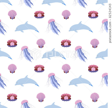 Sea animal seamless pattern with jellyfish,... - Stock Illustration  [82524143] - PIXTA