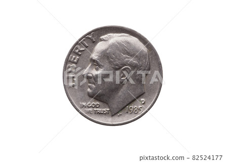 USA dime nickel coin (10 cents) with a portrait image of Franklin D Roosevelt cut out and isolated USA dime nickel coin (10 cents) with a portrait image of Franklin D Roosevelt cut out and isolated 82524177