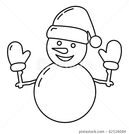 Concept christmas cheerful snowman in hat icon outline style, happy new year and merry christmas flat vector illustration, isolated on white. Concept christmas cheerful snowman in hat icon outline style, happy new year and merry christmas flat vector illustration, isolated on white. 82526084