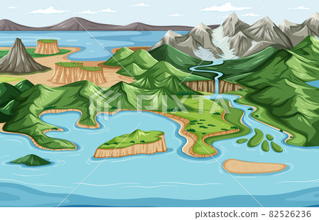 Bird's eye view with nature park landscape scene Bird's eye view with nature park landscape scene 82526236