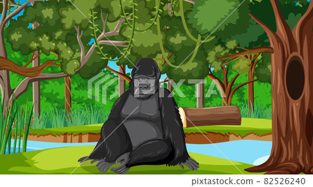 Gorilla in forest or rainforest scene with many trees 82526240