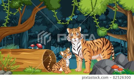 Tiger family in forest landscape background 82526300