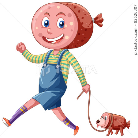 Salami cartoon character on white background 82526307
