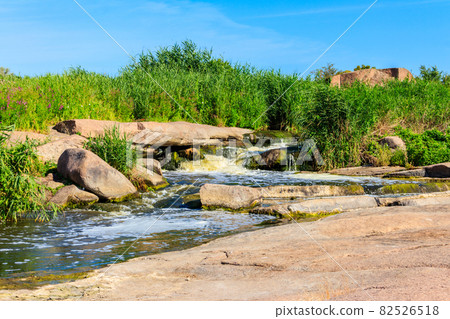 View of Tokovsky waterfalls on the Kamenka river in Dnipropetrovsk region, Ukraine 82526518