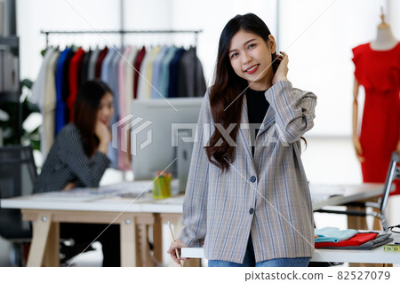 Young casual fashion beautiful girl standing in studio Stock Photo