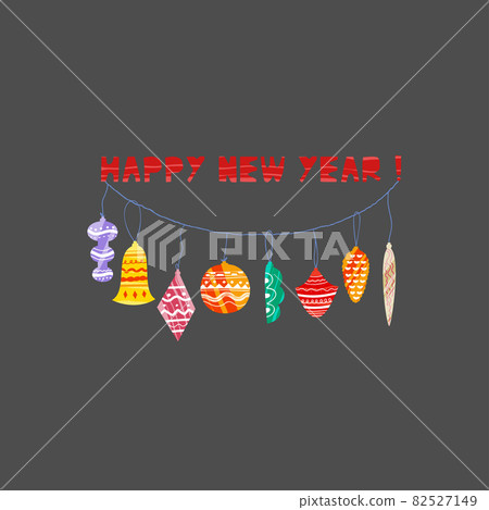 Christmas and New Year elements with lettering. Vector flat design with texture 82527149