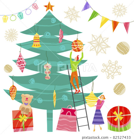 Collection of Christmas and New Year elements. Vector flat design with texture 82527433