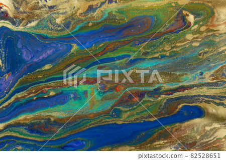 Marble blue and gold abstract background. Navy liquid pattern with golden glitter. 82528651