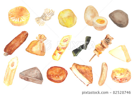 A set of various oden ingredients drawn in watercolor 82528746