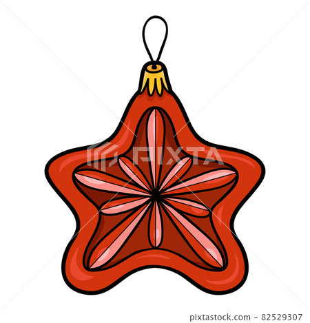 Cartoon vector illustration for kids, red star. Isolated Christmas tree toy Cartoon vector illustration for kids, red star. Isolated Christmas tree toy 82529307