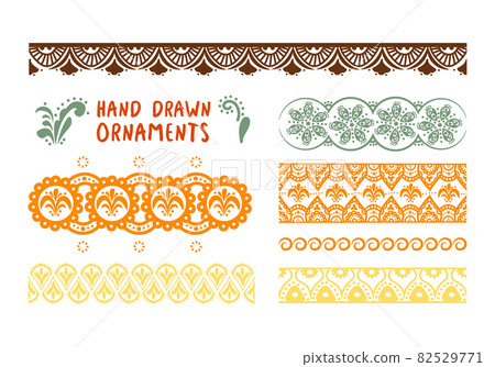 Set of hand drawing ornaments. Folk Indian pattern for design. Asian decorative element isolated on white background. Set of hand drawing ornaments. Folk Indian pattern for design. Asian decorative element isolated on white background. 82529771