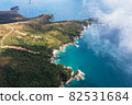 Turquoise sea and rocky coastline of autumn Gamow Peninsula. The Peter the Great Gulf. 82531684