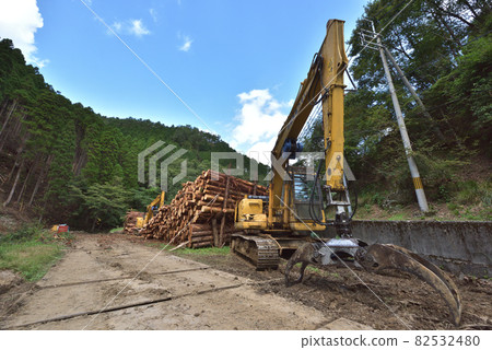 Forest maintenance Scenery of the loading workshop of thinned wood 82532480