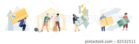 Flat cartoon characters in financial transactions scenes depicted by metaphors,vector illustration concept Flat cartoon characters in financial transactions scenes depicted by metaphors,vector illustration concept 82532511