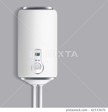 Realistic Detailed 3d White Boiler Electronic Household Domestic Equipment. Vector illustration of Water Heater Hanging on Grey Wall Realistic Detailed 3d White Boiler Electronic Household Domestic Equipment. Vector illustration of Water Heater Hanging on Grey Wall 82533670