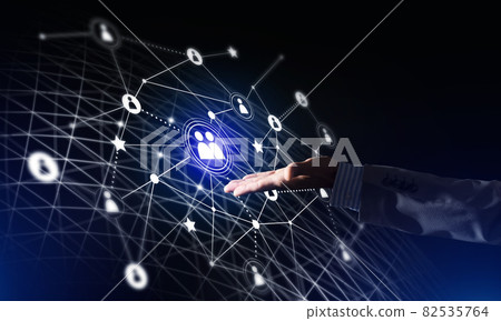 Creating modern wireless technologies as means of communucation and networking on dark background 82535764