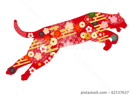 2022 Tiger New Year's card-Red Japanese pattern Tiger 82537637