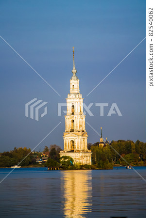 Kalyazin, Tver region, Russia. View of the flooded bell tower of the church cathedral 82540062