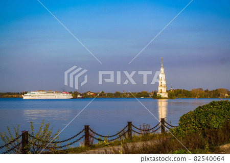 Kalyazin, Tver region, Russia. View of the flooded bell tower of the church cathedral Kalyazin, Tver region, Russia. View of the flooded bell tower of the church cathedral 82540064