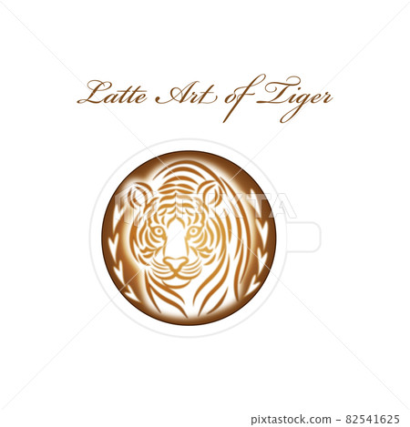 Fashionable tiger latte art illustration in a white coffee cup Fashionable tiger latte art illustration in a white coffee cup 82541625