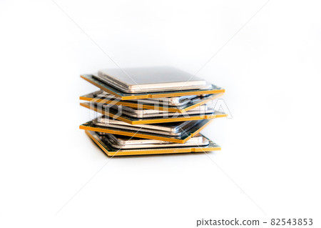 cpu processor chip high stack on white isolated background cpu processor chip high stack on white isolated background 82543853