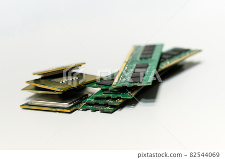 set CPU (central processing unit) and RAM, random access memory isolated on a white background set CPU (central processing unit) and RAM, random access memory isolated on a white background 82544069
