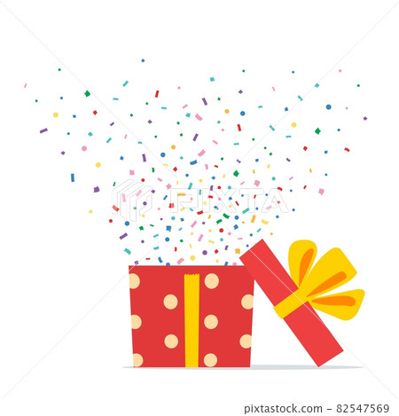 Opened Gift Box and Confetti.-插圖素材[82547569] - PIXTA圖庫