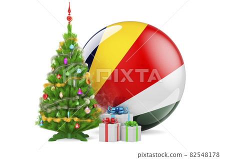 Christmas and New Year in Seychelles, concept. Christmas tree and gift boxes with Seychelloise flag, 3D rendering Christmas and New Year in Seychelles, concept. Christmas tree and gift boxes with Seychelloise flag, 3D rendering 82548178