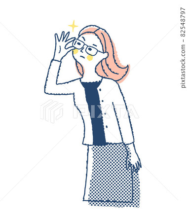 A woman picking up her glasses and checking A woman picking up her glasses and checking 82548797