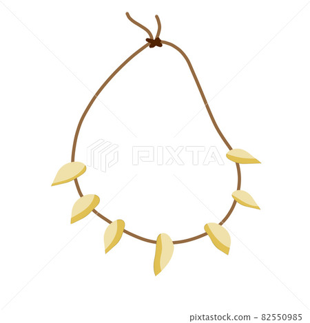Necklace of teeth and fangs. Decoration of wild primitive man for neck. Primitive tribal art. Caveman Clothing. Flat cartoon illustration Necklace of teeth and fangs. Decoration of wild primitive man for neck. Primitive tribal art. Caveman Clothing. Flat cartoon illustration 82550985