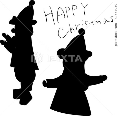 Handwritten Christmas calligraphy and Santa Claus monochrome icons 82554939