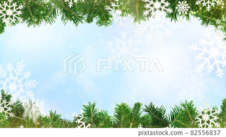 Fir trees and snowflakes on a light blue background 82556837
